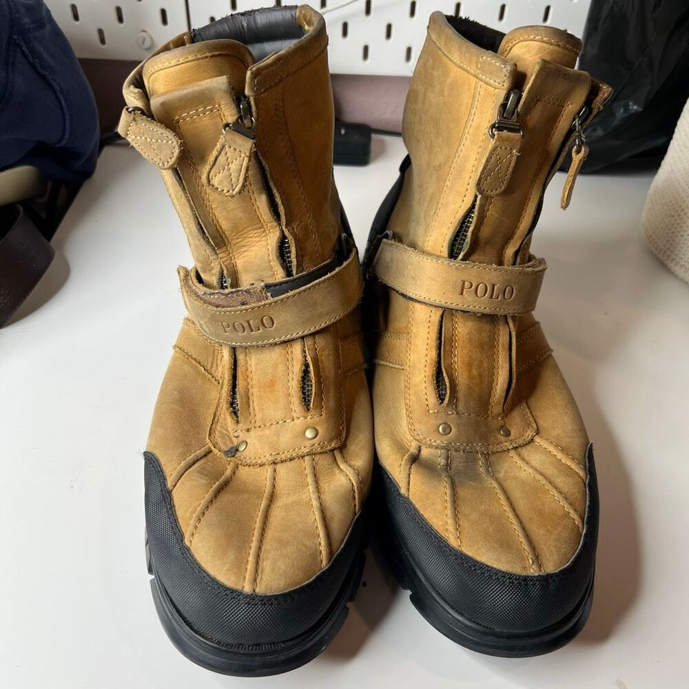 Polo Ralph Lauren Conquest Hi III men's boots dual-zipper strap across the ankle